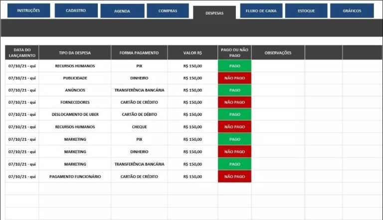 Planilha Controle Barbearia Planilhas Excel