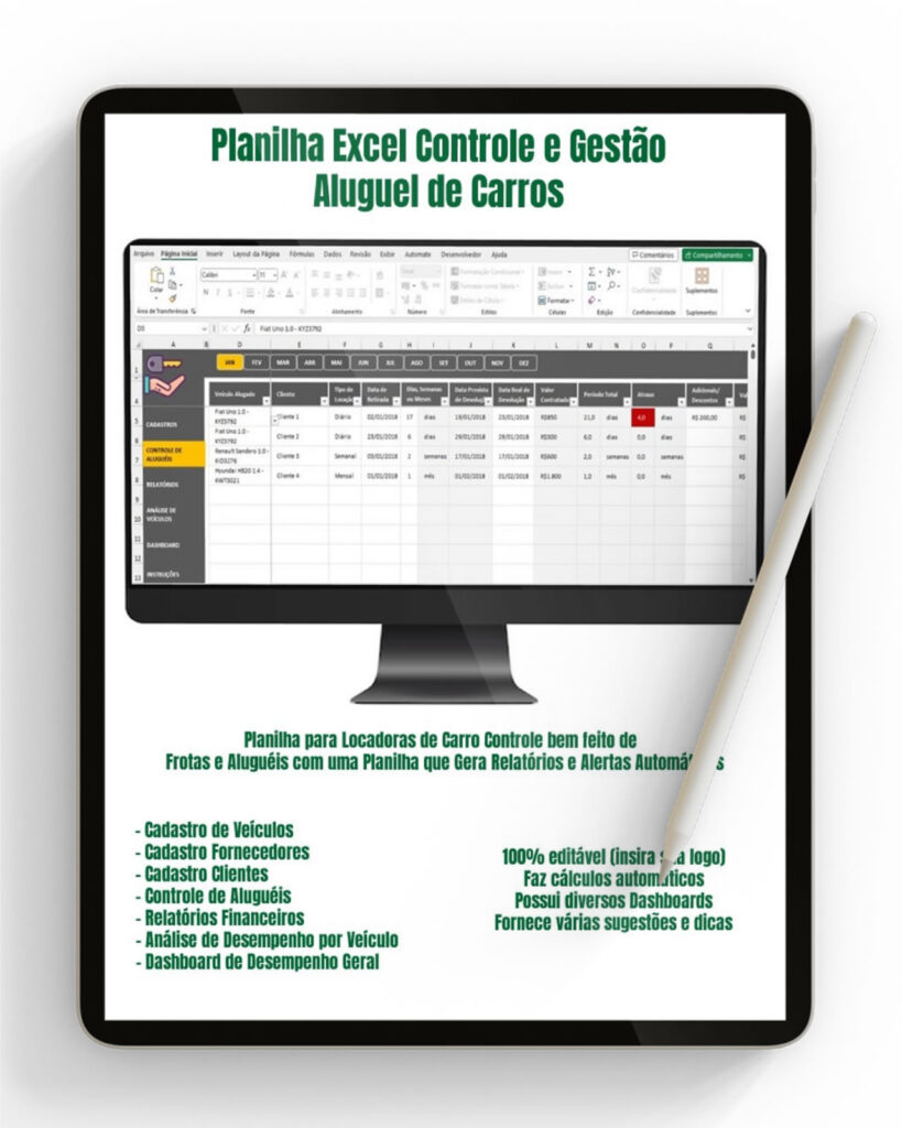 Planilha Excel Controle e Gestão Aluguel de Carros Planilhas Excel