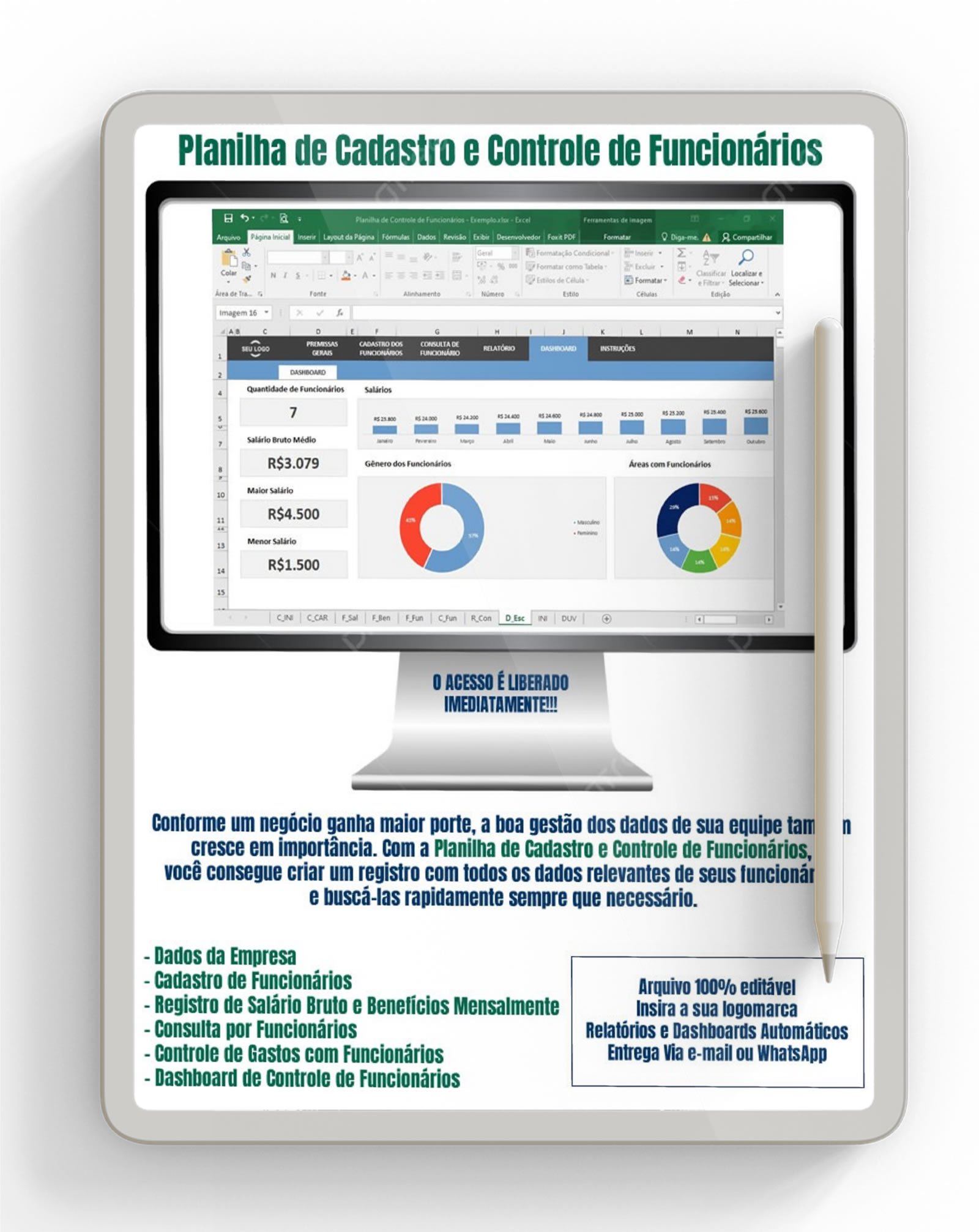 Planilha Excel Cadastro e Controle Funcionários